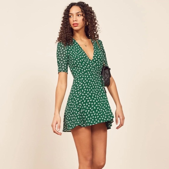 Reformation Green Sammy Wrap Dress White Small Floral Print, Size S - Picture 7 of 13